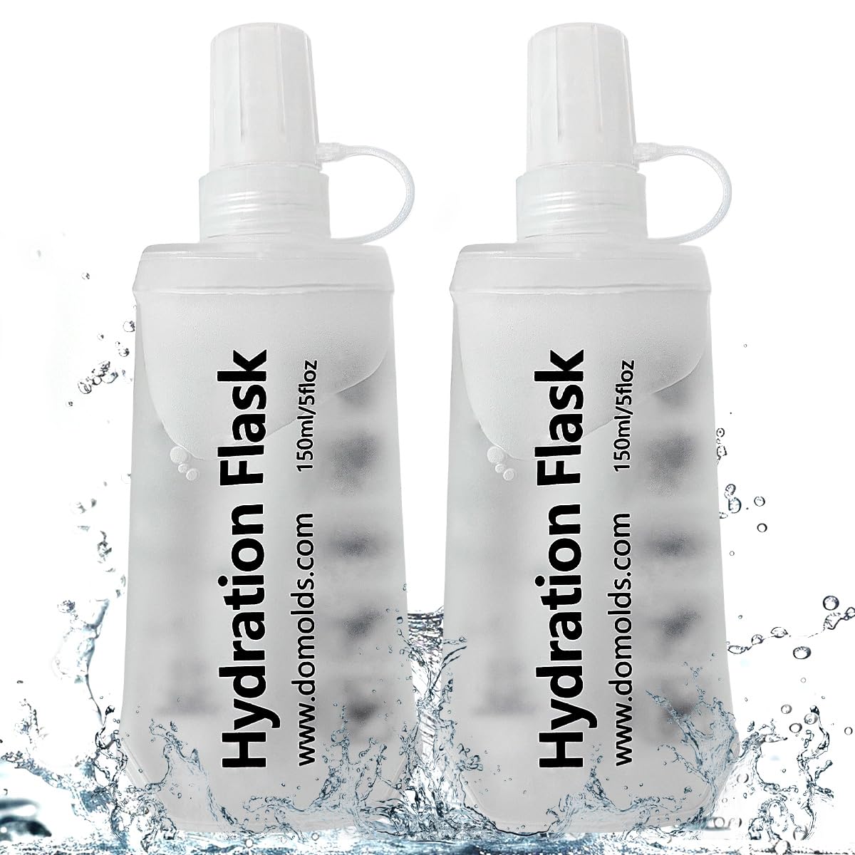 TXSN 150ML Soft Flask, Running Water Bottle Foldable TPU Hydration Flask for Running Hydration Pack Cycling Hiking Marathon, Clear Pack of 2