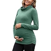 GINKANA Maternity Long Sleeve Shirts Cowl Neck Pregnancy Pullover Tops Basic Lightweight Tee Sweatshirts Tunic