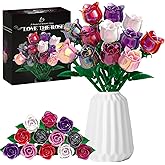 Colorful Rose Flower Bouquet Building Set, Botanical Collection Artificial Plant Compatible with Lego, Home Decor, Valentine's Day Birthday Mother's Day for Her Him Adult