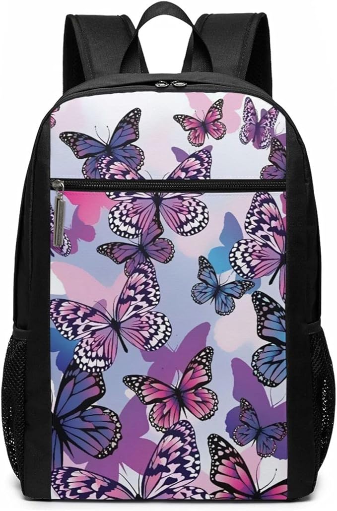 Purple Blue Butterflies Backpack 17 Inch Laptop Backpack for Women Men Travel College Daypack