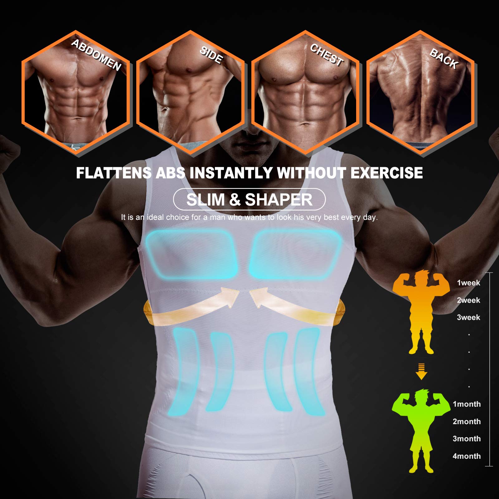 Hoter Men's Compression Shirt to Hide Gynecomastia Moobs Chest Slimming Body Shaper Undershirt