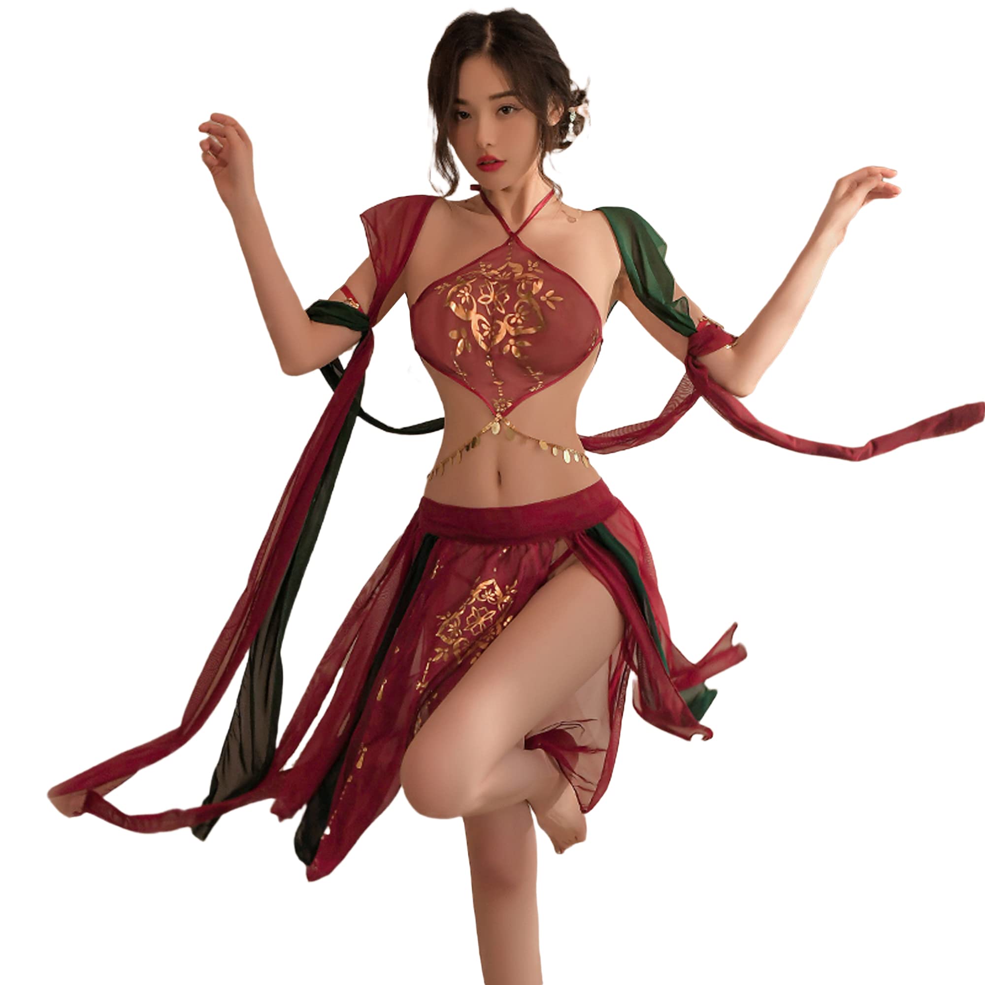 Photo 1 of SINGUYUN Chinese Traditional Hanfu Dresses for Women Sexy Cosplay Cheongsam Dress Anime Lingerie Kimono Pajamas Sleepwear (9748Red)