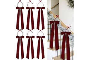 Riceshoot 6 Pcs 23.5 inch Christmas Garland Ties with Large Velvet Christmas Bows Rustic Reusable Twist Tie Bows Staircase Wreath Bow for Hanging Garland Xmas Light Banisters Decor(Burgundy)