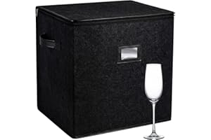 Swnhdeti Felt Storage Box with 12 Compartment Dividers for Champagne Flutes, Foldable Dustproof Stemware Organizer Case for M