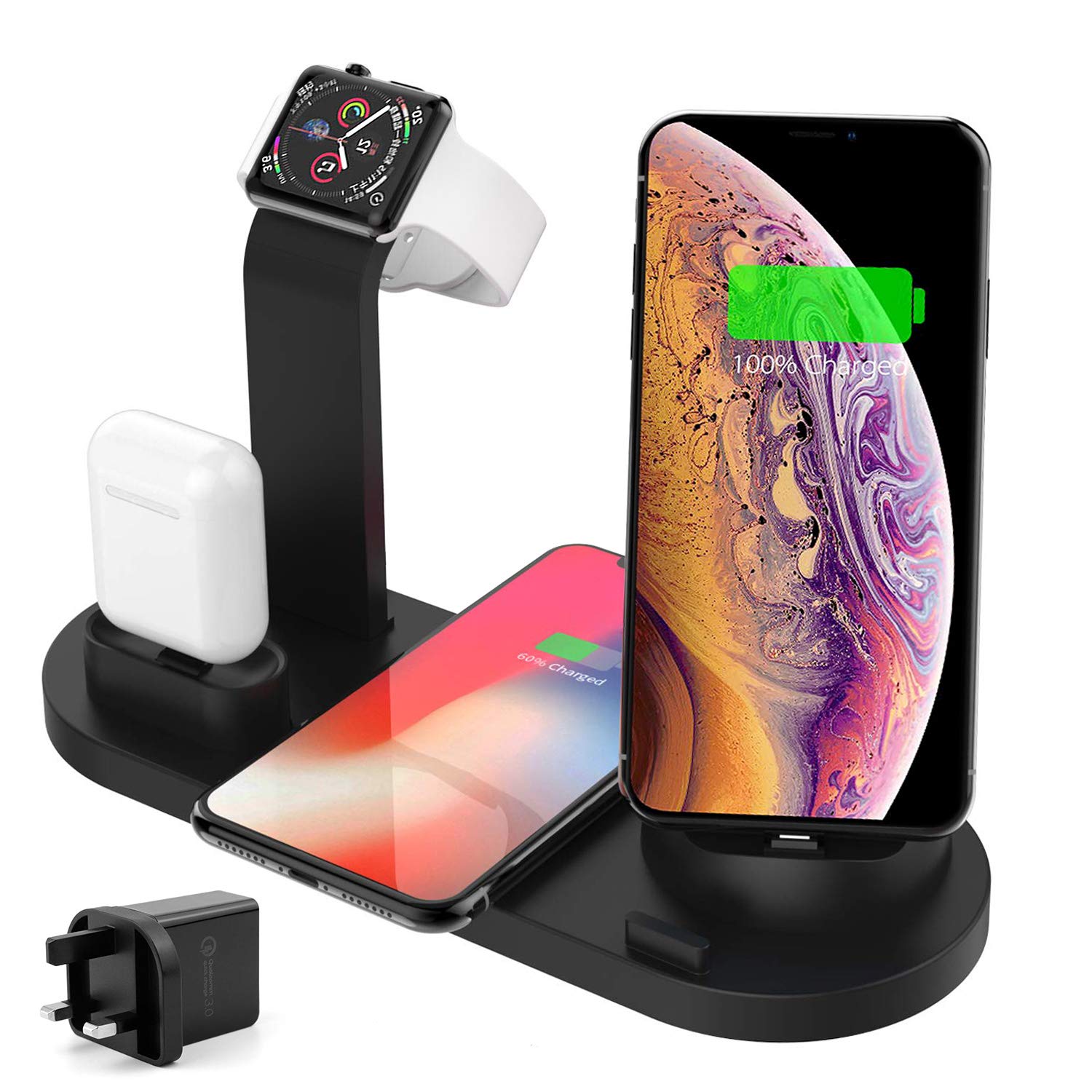 Singwow Wireless Charging Station 6 in 1 : Wireless Charger + 3 in 1 Charging Dock Station for iPhone Samsung Huawei + AirPods Dock Stand + Apple Watch Stand (No Apple Watch Charger)