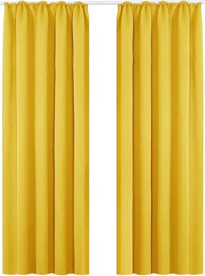 Deconovo Pencil Pleat Blackout Curtains W55 x L87 Inch Lemon Yellow One