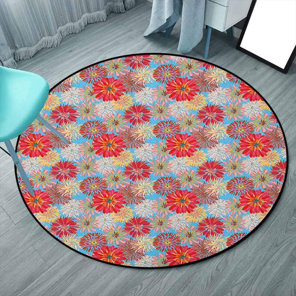 Dahlia Collection Area Rug 4'3" Round, Multicolor, Cheerful Floral