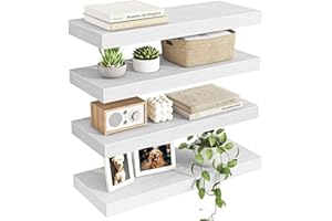 Fixwal 15.8in Floating Shelves, Rustic Wood Finish Wall Shelves Set of 4, Shelves for Wall Decor, with Invisible Brackets for Bathroom, Living Room,Bedroom and Kitchen(White)