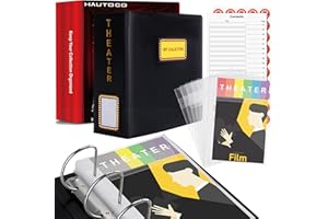 HAUTOCO Show-Bill Binder with Sleeves Theater Program Holder with Contents Page 36 Sheet Top Flap Protectors and Numbering Stickers, D-Ring Binder Organize 8.5" x 5.5" Broadway Show-Bills, Black
