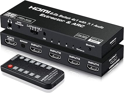 Amazon Com Hdmi Switch With 7 1 Audio Extractor Koopman 4k 60hz 4 Port Hdmi Switch Box With Hdmi Atmos 7 1ch Optical Toslink Spdif 3 5mm Stereo Audio Out Hdmi Audio Switch With Remote Support Arc Hdr