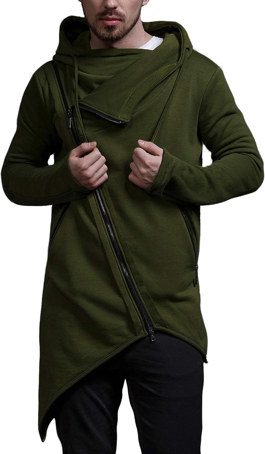 COOFANDY Men's Fashion Hoodie Lightweight Casual Sweatshirt Irregular Hem Pullover Hip Hop Long Length Zipper Hooded: Clothing