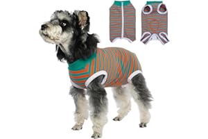 BRKURLEG Recovery Suit for Dogs Cats After Surgery, Anti Licking Dog Surgery Recovery Suit, Striped Soft Breathable Cotton Covers Wound, Zipper Closure Dog Neutering Suit, L, Orange Stripes