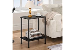 YUFAM End Table,Small Side Table,2-Tier Nightstand with Storage Shelf,Sofa Bedside Table for Small Spaces in Living Room,Bedroom, Office,Stable Frame,Easy Assembly,Black