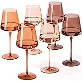 Brown Wine Glasses Set of 6-18oz【Hand Blown】 Colored Wine Glasses with Tall Long Stems and Flat Bottom, Amber Colored Glassware-Unique Gifts for Wine Lovers-Wedding Gifts