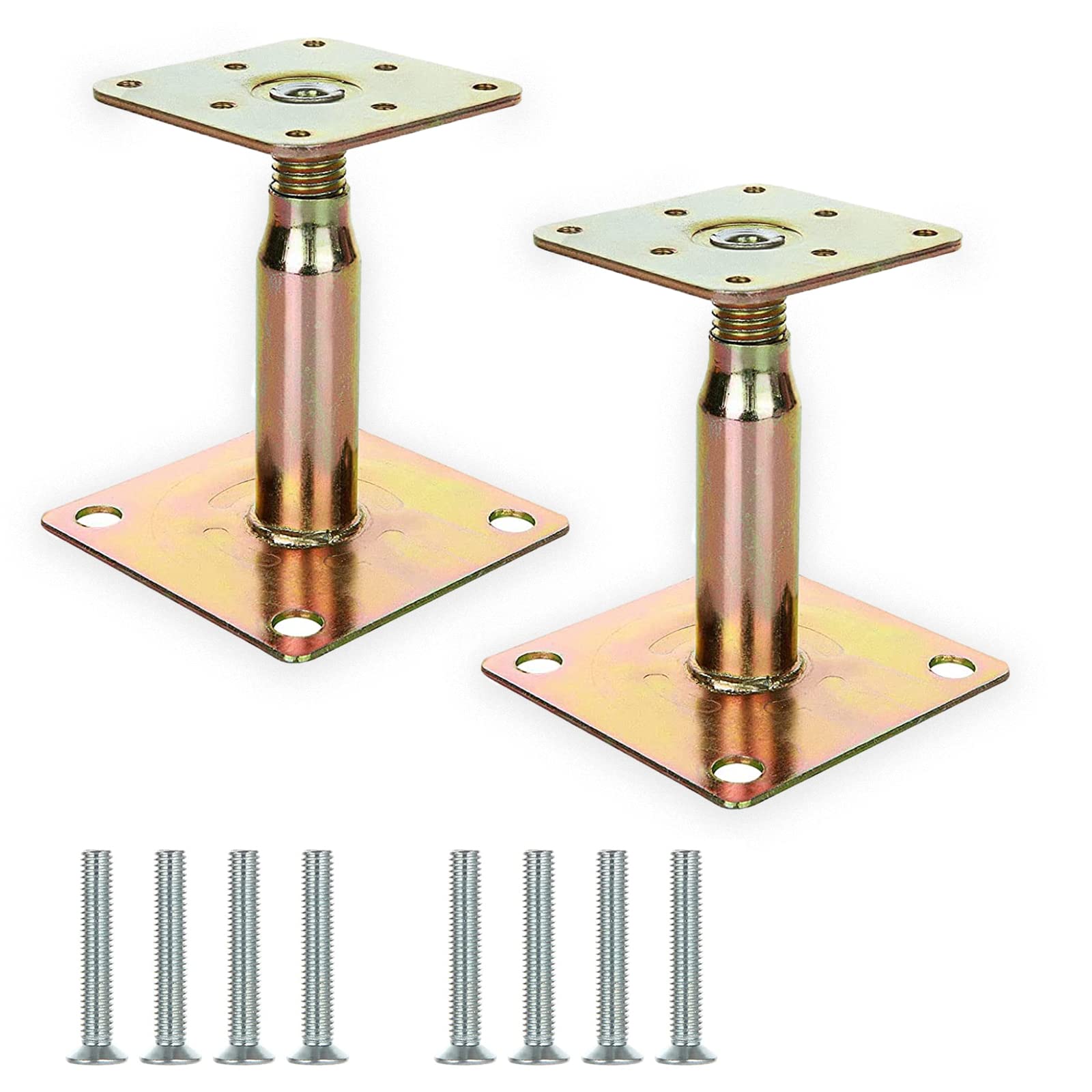 AHUNTTER 2PCS 100-150mm Galvanised Adjustable Elevated Post Base Support, Heavy Duty Roof Support for Building - Gold