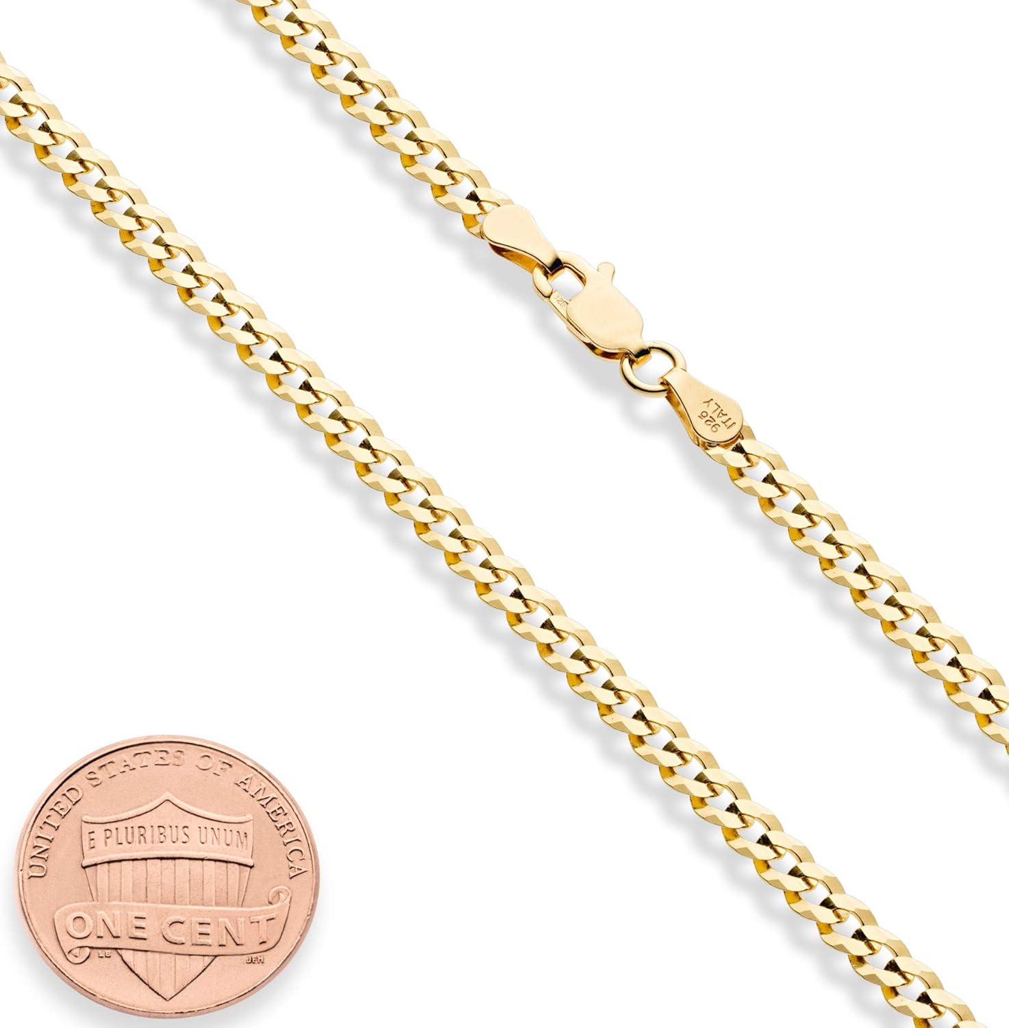 Miabella Solid 18k Gold Over 925 Sterling Silver Italian 3.5mm Diamond Cut Cuban Link Curb Chain Necklace for Women Men, 13+2, 16, 18, 20, 22, 24, 26, 30 Inch Made in Italy (20 Inches) | 