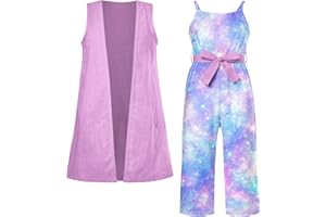 UNICOMIDEA 3-7T Girls Jumpsuits Kids Sleeveless Hawaiian Romper Loose Pants with Pockets Outfit Sets