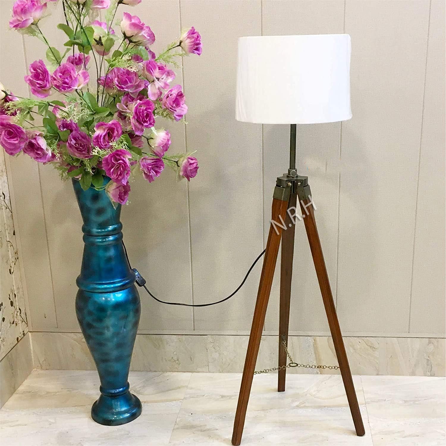 Nautical Replica Hub Floor Lamp for Living Room - Wood Modern Base Standing Lamp - Bedroom Decor (Without Shade)