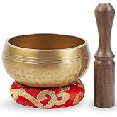 Premium Tibetan Singing Bowl Set - Authentic Handcrafted Mindfulness Meditation Holistic Sound 7 Chakra Healing Gift by Himalayan Bazaar (3 Inch, Gold)