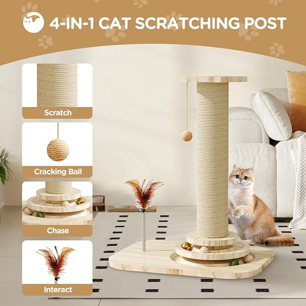 CAT SCRATCHING POST, SCRATCHING POST WITH VERTICAL SCRATCHER AND TRACKING INTERACTIVE TOY FOR KITTENS