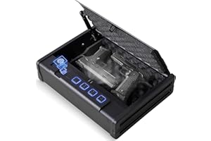 kavey Biometric Gun Safe for Pistols, Quick-Access Fingerprint Handgun Safe for 2 Pistols with Backlit Digital Keypad, Mute Mode, Auto-Open Pistol Safe for Home Nightstand Bedside Car