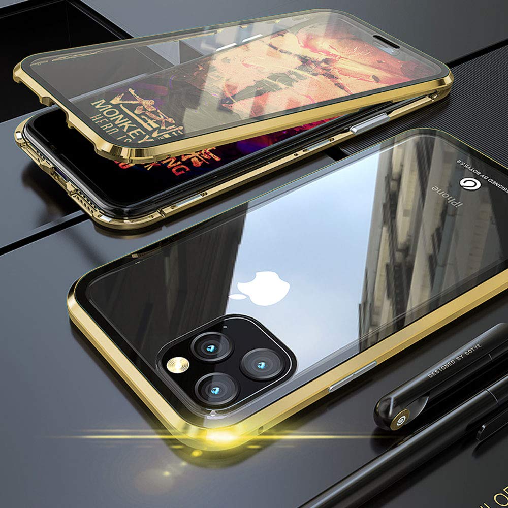 Colala Case iPhone 11 Magnetic Cover, Magnetic Adsorption Technology Metal Frame Case Aluminum [Front Back 9H Tempered Glass] 360° Full Protection Ultra Slim Case for iPhone 11 - Gold