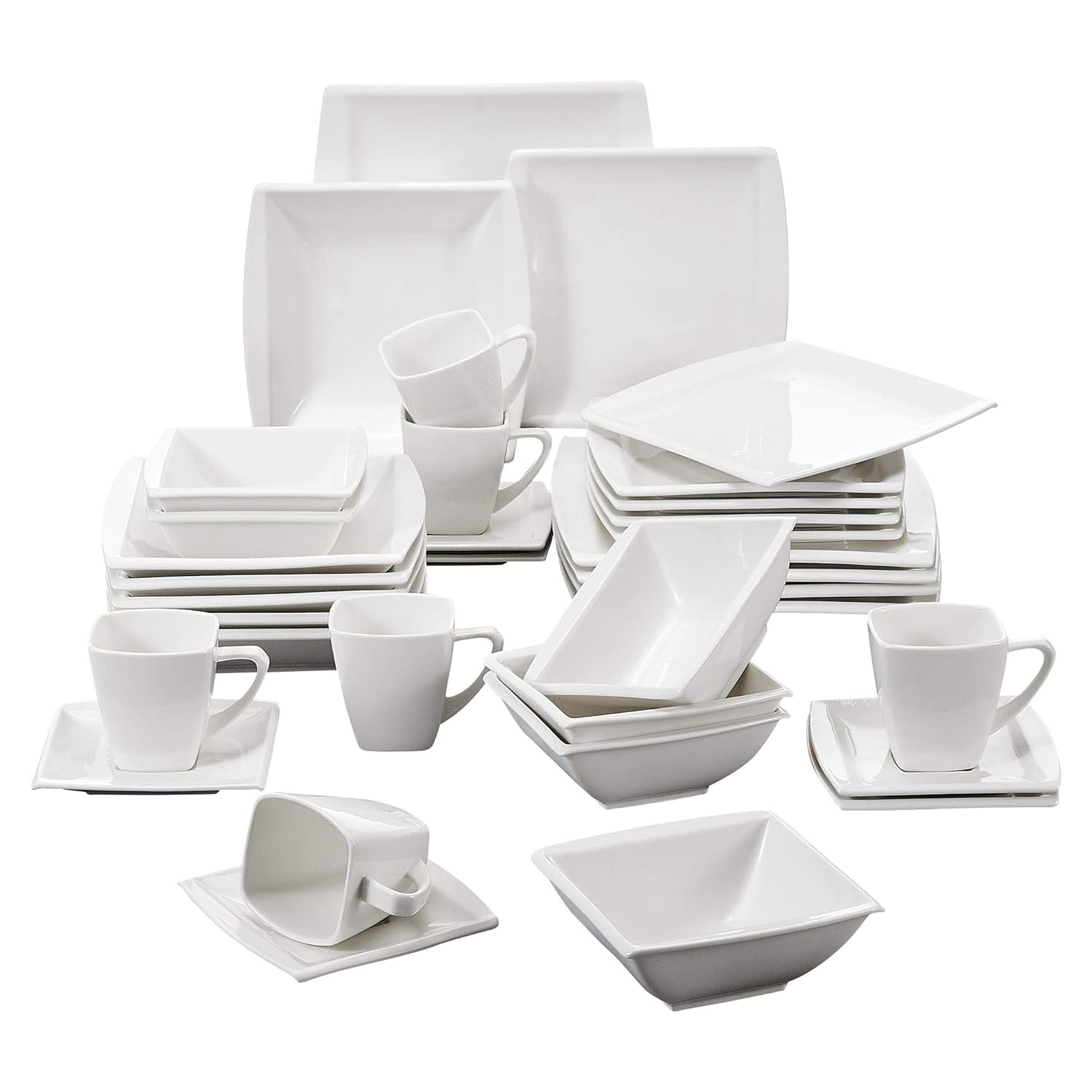 MALACASA, Series Blance, 36Piece Dinnerware Set with 6 x Cereal Bowls