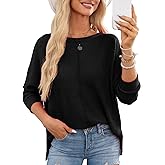 Dokotoo Womens Waffle Knit Tops 2026 Oversized Long Sleeve Shirts Crewneck Dressy Casual Blouses Fall Outfits