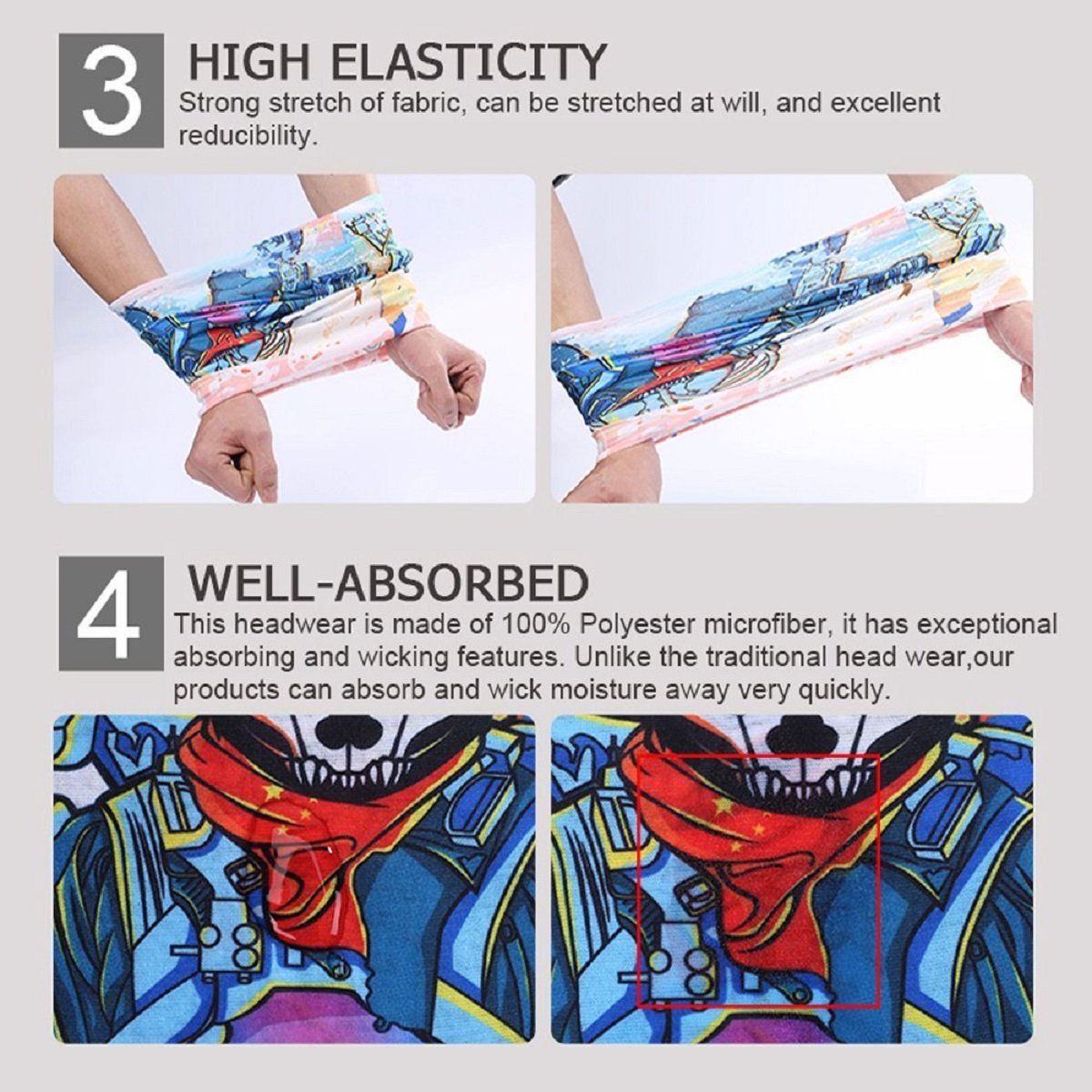 Toplor Moisture wicking Bandana - Motorcycle Face Mask - Face Shield Fiber Skull Mask Half Face Mask (AC-140)