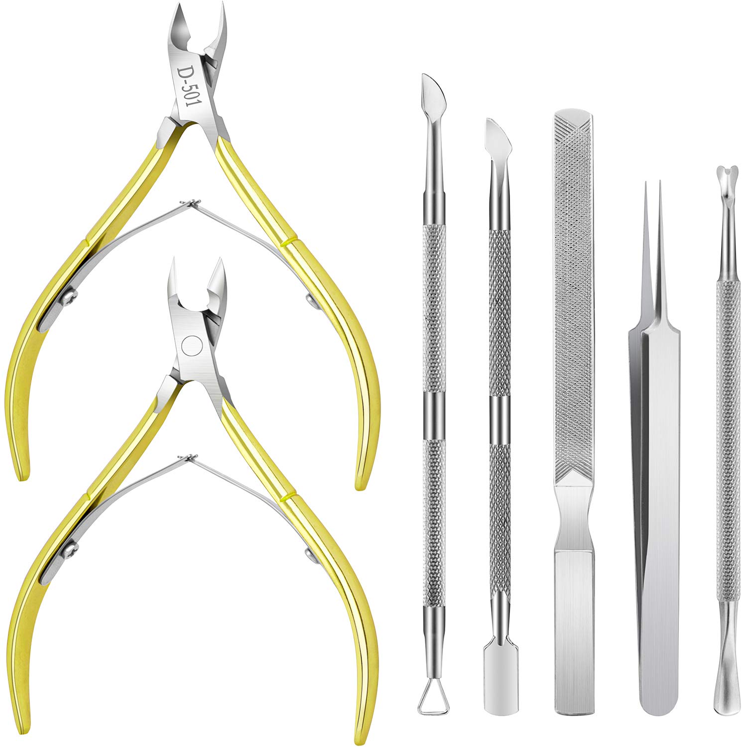7 PCS Cuticle Trimmer Nipper Tools Set, Professional Grade Stainless Steel Cuticle Nippers with Cuticle Pusher Tools Kit for Manicure & Pedicure at Home/Spa/Salon: Beauty