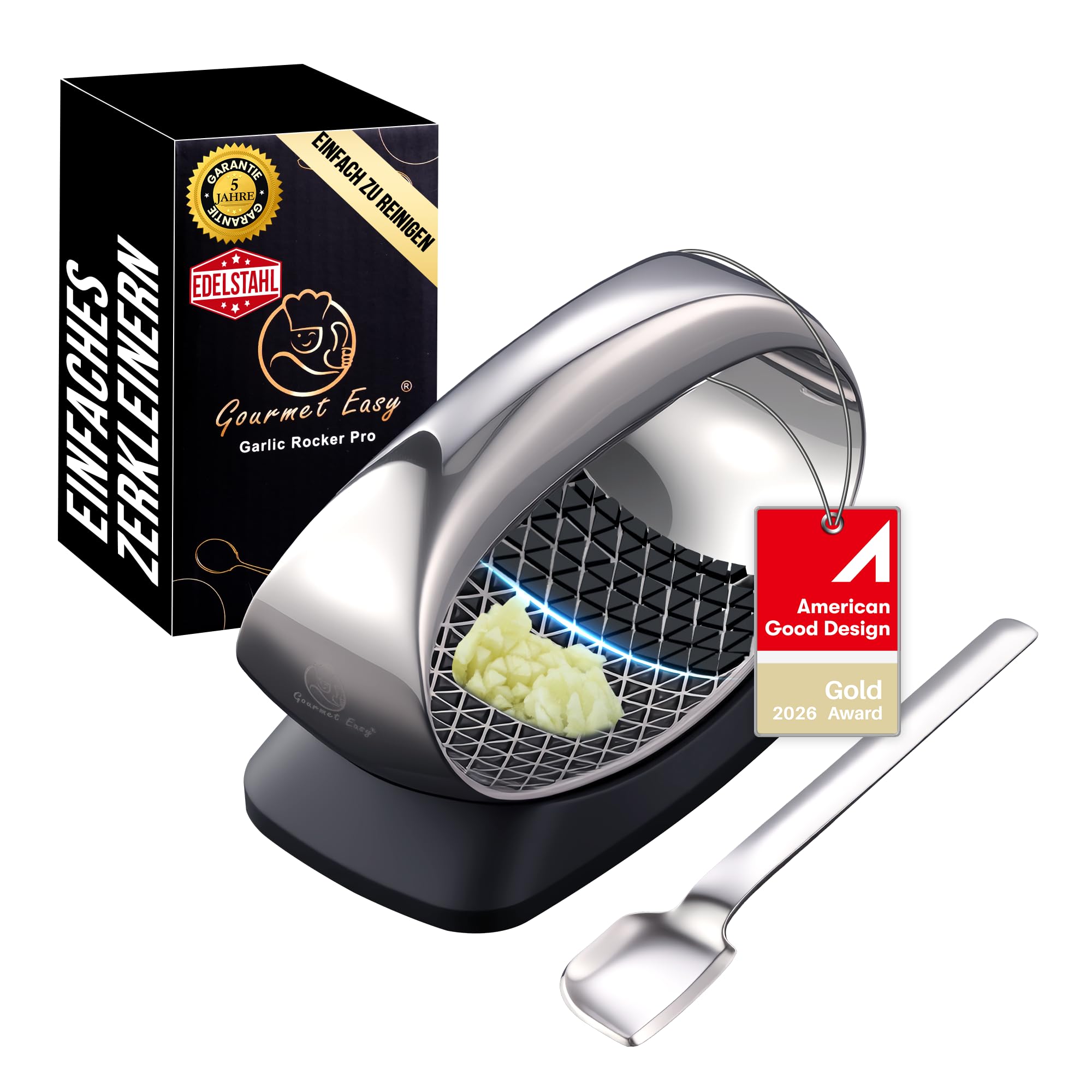 Gourmet Easy Knoblauchwippe Edelstahl, presst statt quetscht