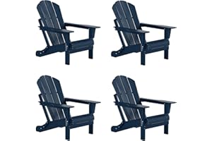 WO WESTIN OUTDOOR WO Home Furniture Set of 4 Pcs HDPE Adirondack Chairs Lounger Outdoor Folding Seat for Fire Pit, Beach, Balcony, Backyard, Lawn, Patio, Pool, Deck, Garden - Weather UV Resistant (Navy Blue)