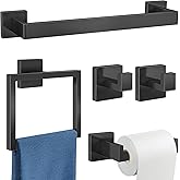 Gypie 5-Piece Bathroom Hardware Accessories Set, Towel Racks for Bathroom Wall Mounted Stainless Steel, Matte Black Towel Bar Set 16In