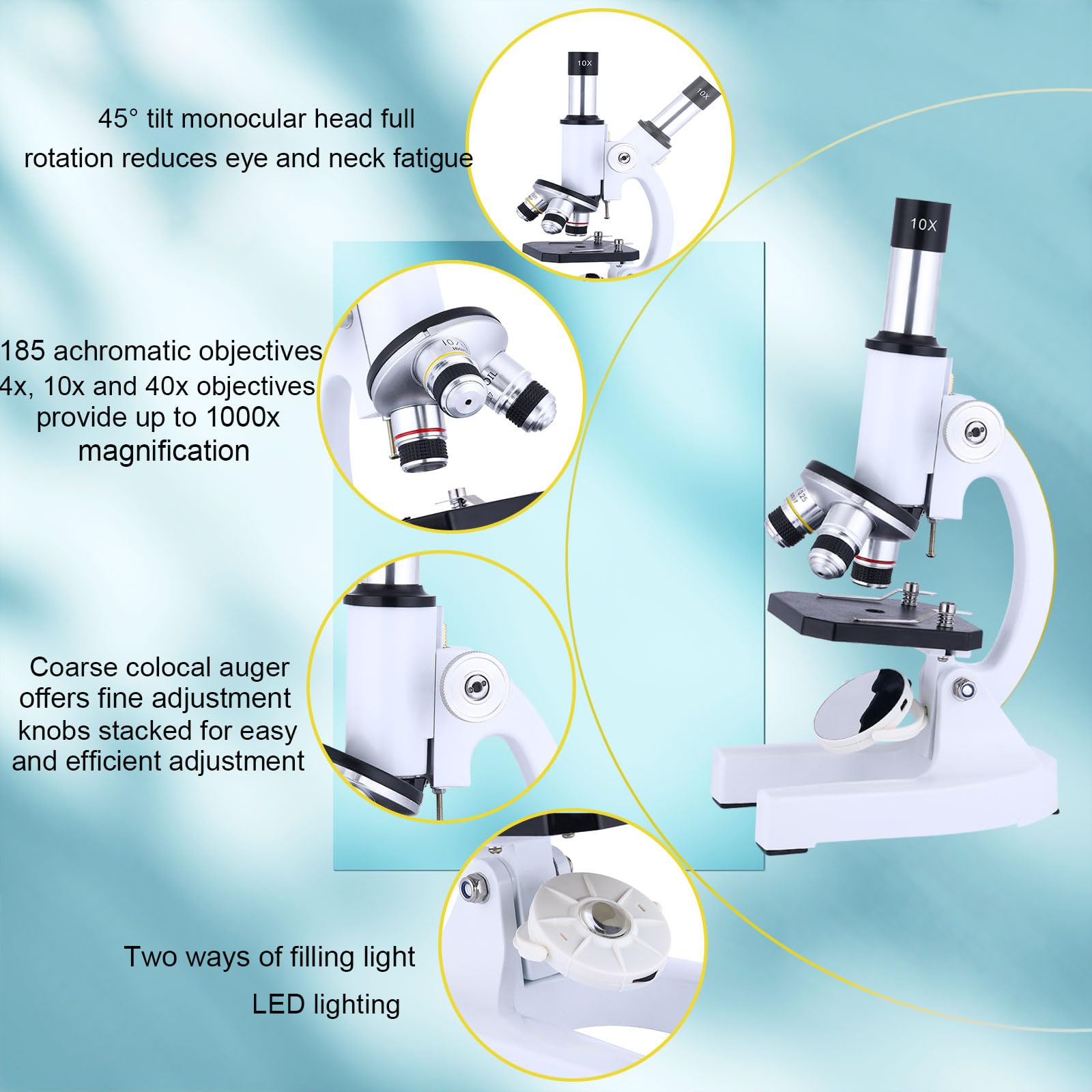 Microscope for Kids，40X-2000X Compound Microscope Mobile Phone Adapter with Microscope Slide Microscope kit for Home School Laboratories for Children Students