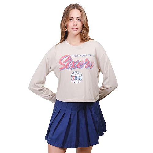 Ultra Game Women's NBA Super Soft Crop Top Pullover Sweatshirt, Philadelphia 76ers, Sand, X-Large
