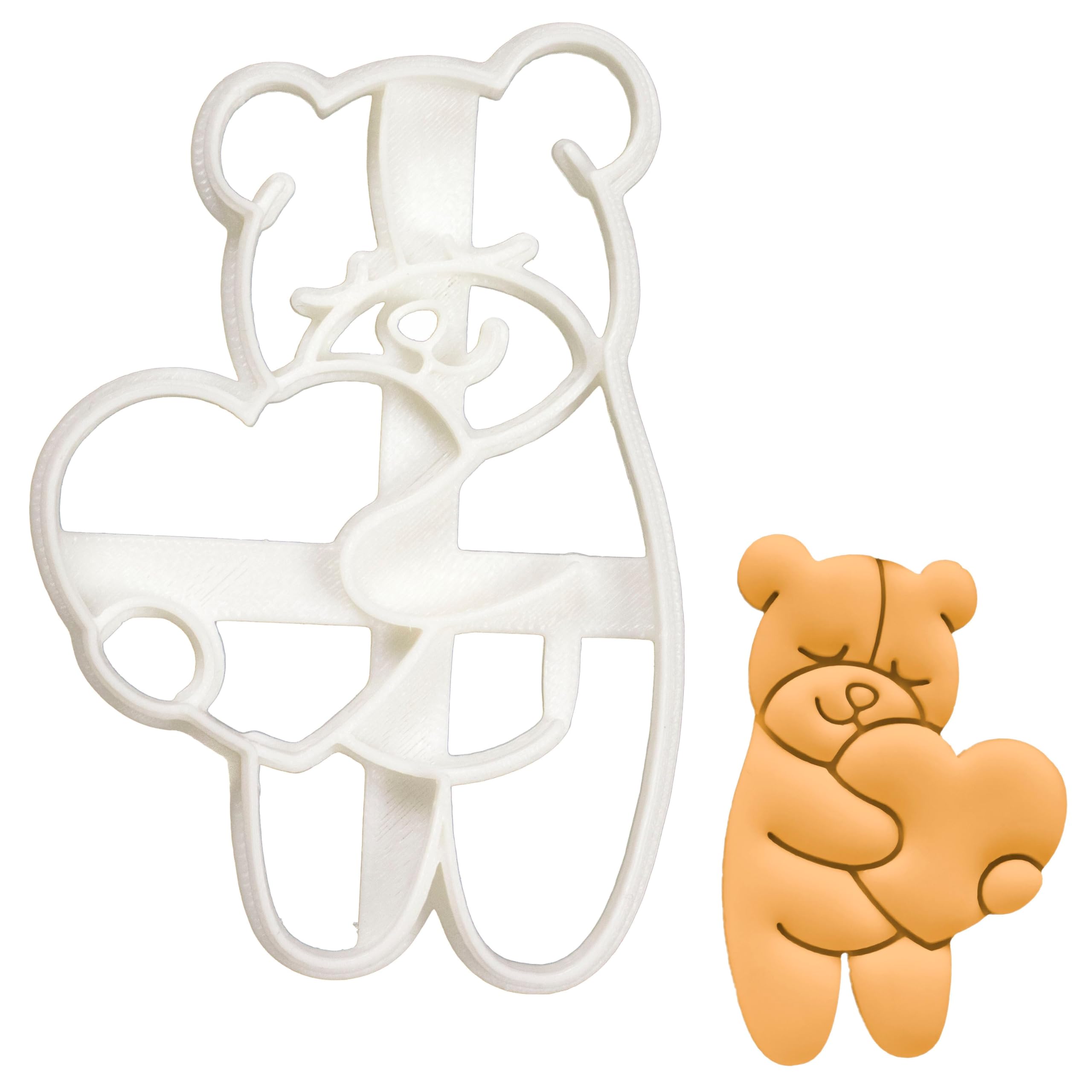 BAKERLOGY Cute Bear Hugging a Heart Cookie Cutter - Detailed Biscuit Cutter Design for Baking and Crafts, Ideal on Fondant, Dough, Clay