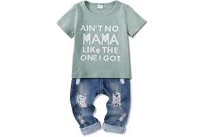 YALLET Toddler Boy Clothes Short Sleeve Boys Outfits T-Shirt Ripped Jeans Baby Clothing Pants Set 12 Months-5 Years