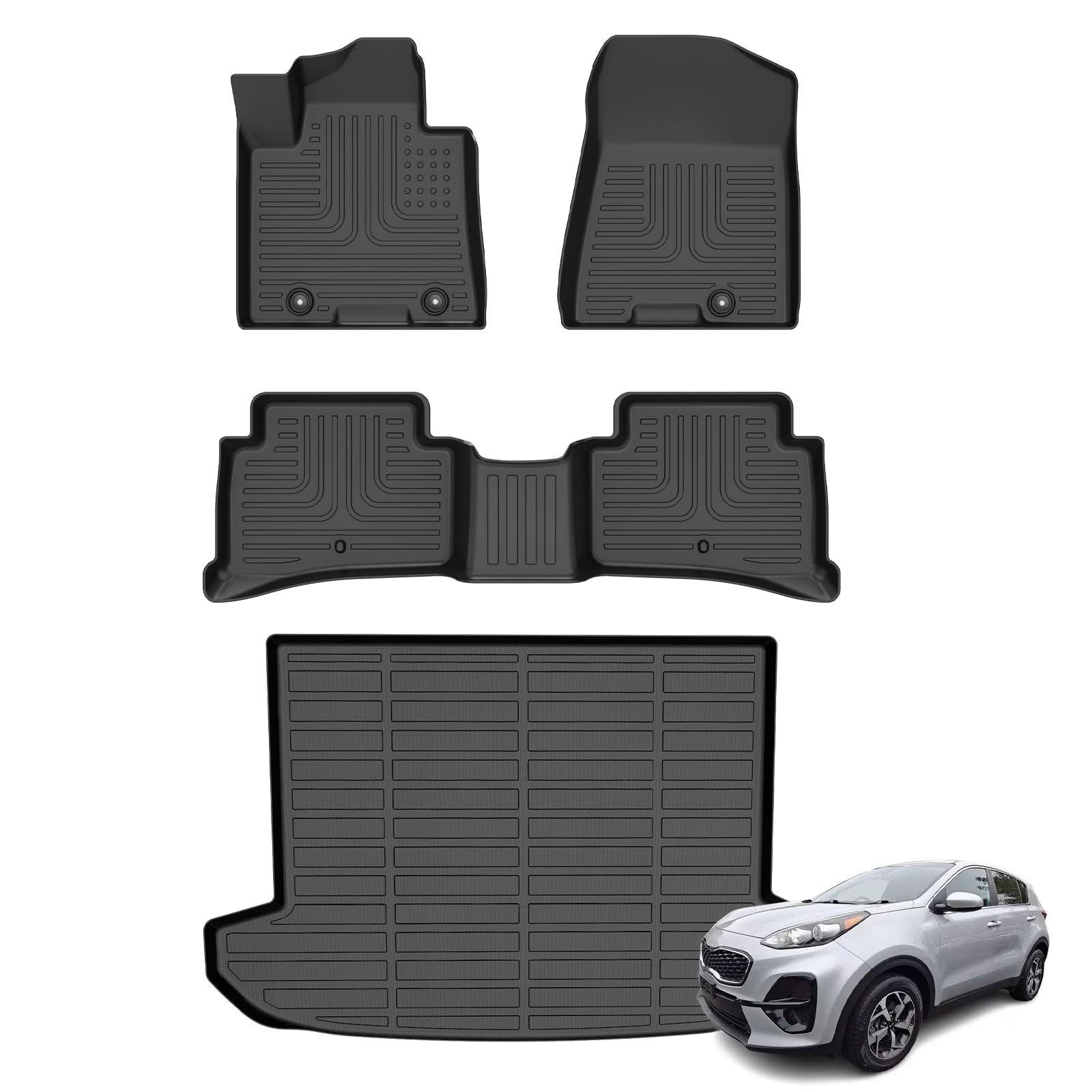 AZYT® Floor Mats & Cargo Liner Set for 2017-2022 kia sportage (ONLY Gas) All Weather Automotive TPE Floor Liners Set Anti-Slip Waterproof Accessories - Black Image