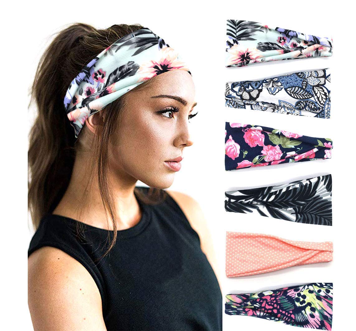 DRESHOW 6 Pack Headbands for Women Vintage Boho Head Wrap Elastic Hair Bands Cute Hair Accessories