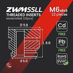 Zwmssll M6 Threaded Inserts Heat Set Insert,22