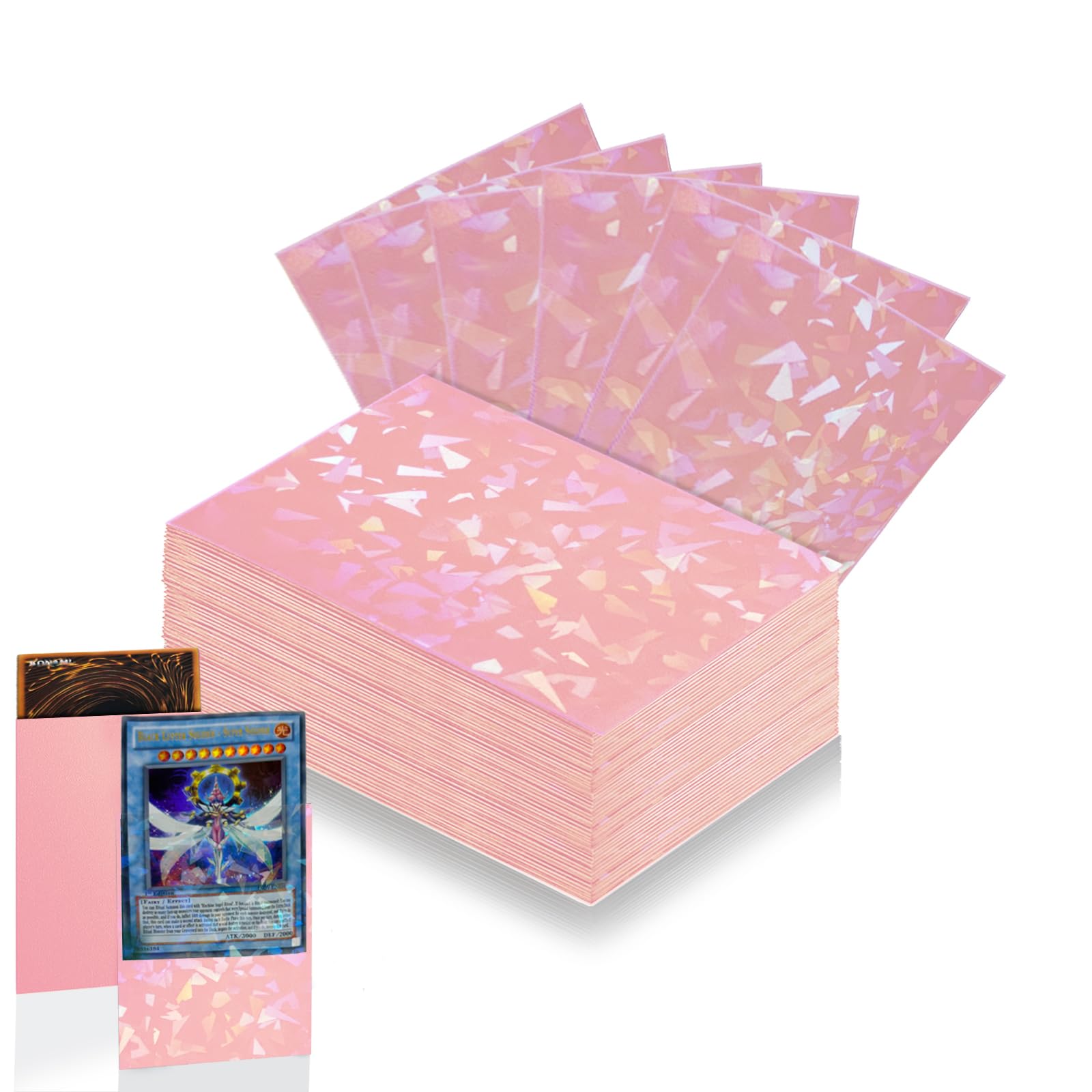 Photo 1 of 100 Count Pink Card Sleeves for Trading Cards, Perfect Fit Shiny MTG Card Sleeves, Holographic Card Sleeve Fit for Magic, Photocard, TCG, Baseball/Sports Cards, Yugioh Card, Game Card 66 * 91 mm
