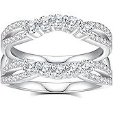 VAXOJEL Moissanite Ring Enhancer for Engagement Rings Curved Ring Enhancer for Wedding Bands S925 Sterling Silver 18K White Gold Plated Rings for Wife Women Her