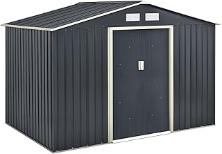 Juskys Metall Gerätehaus XL mit Satteldachdach, Schiebetür & Fundament | 9m³ | anthrazit | Geräteschuppen Gartenhaus Metallgerätehaus