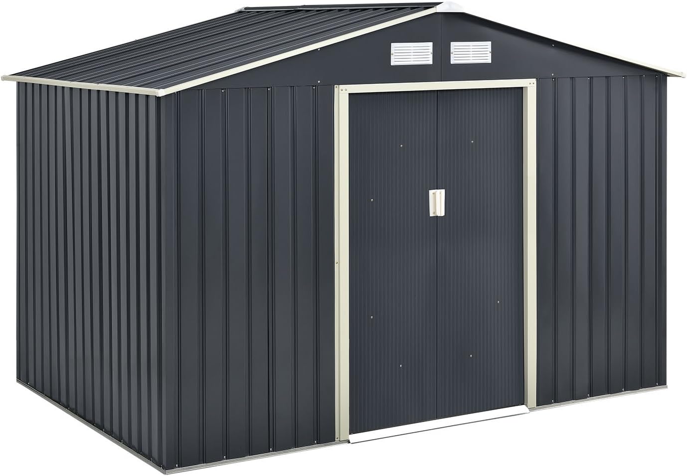Juskys Metall Gerätehaus XL mit Satteldachdach, Schiebetür & Fundament | 9m³ | anthrazit | Geräteschuppen Gartenhaus Metallgerätehaus