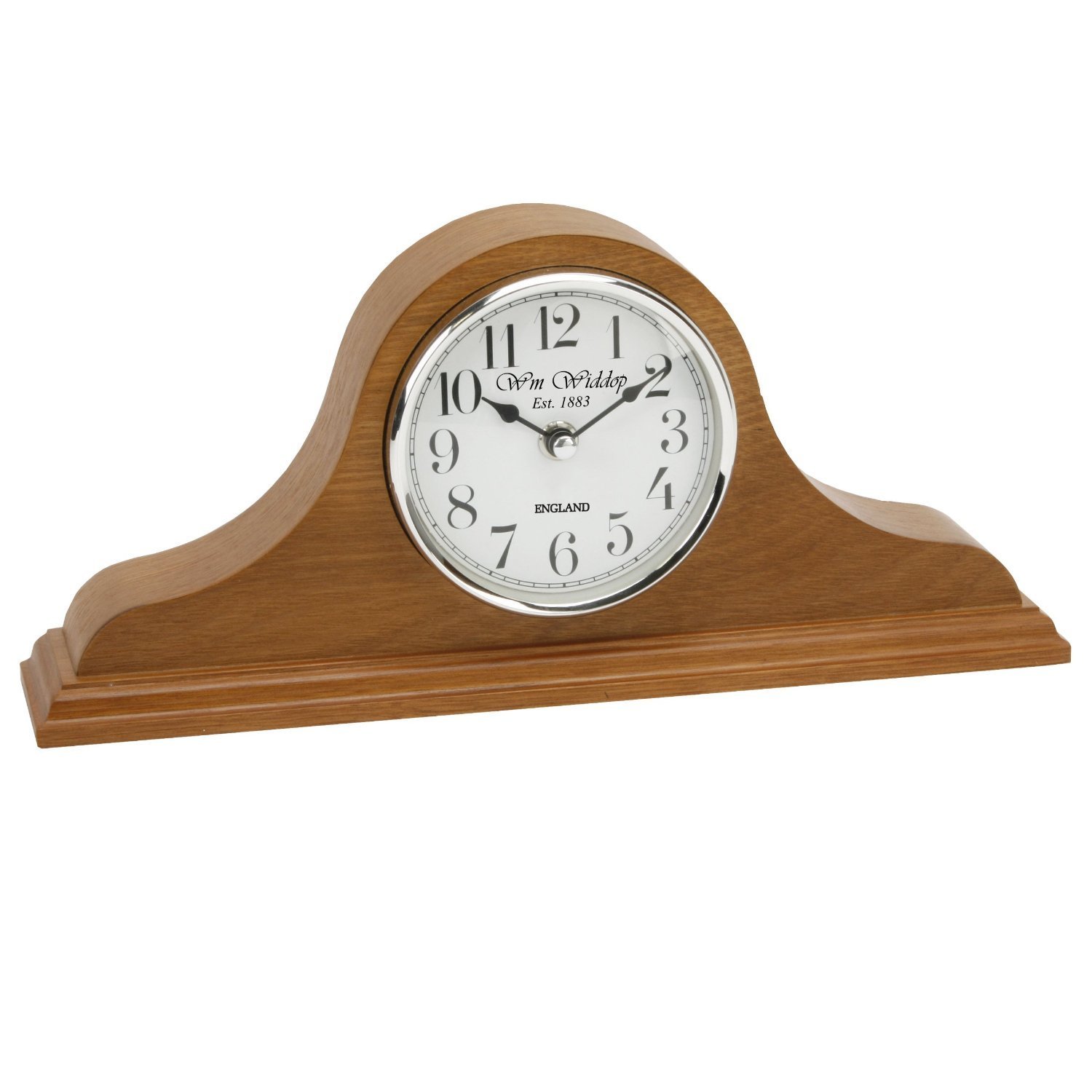 Napoleon Shaped Oak Finish Wooden Mantel Clock with Arabic Dial