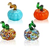 JFTOSALE 4pcs Hand Blown Glass Pumpkin Figurine Collectibles for Halloween Thanksgiving Mini Glass Pumpkin Paperweight Fall Harvest Decorations for Home