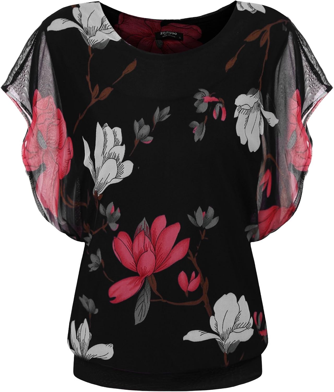 Zeagoo Women's Chiffon Loose Lace Batwing Short Flutter Sleeve Blouse Tops at  Women’s Clothing store