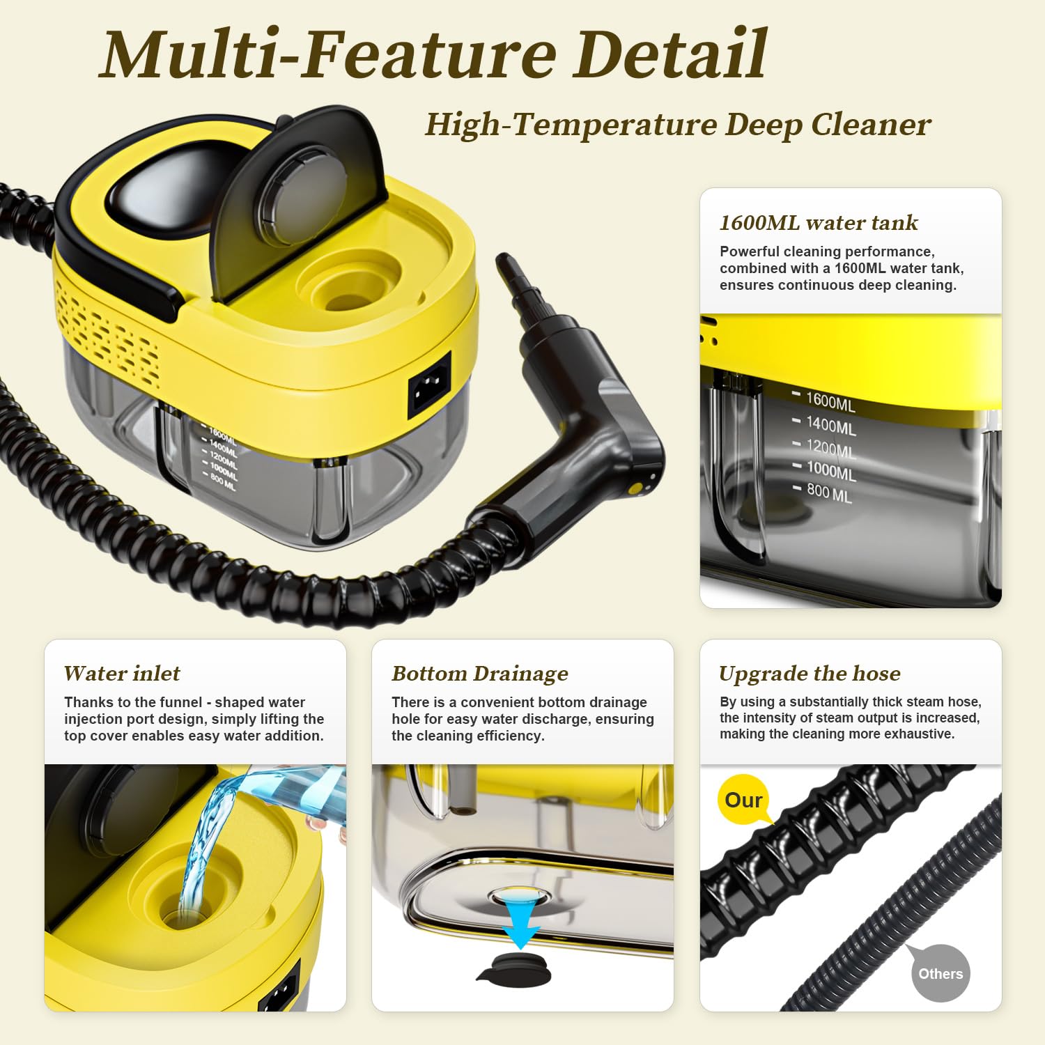 Steam Cleaner,15s Heat-Up,1.6L Tank,3-Level Adjustable Handle,2500W Steamer for Cleaning,Portable Steamer for Cleaning with 16PCS Accessories,Steam Cleaner for Home,Grout,Tile,Couch,Car,Dirt,Grease