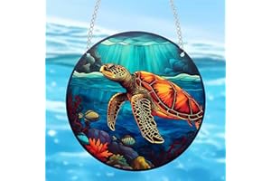 WOHAHA Sea Turtle Acrylic Window Hanging Sea Turtle Stained Suncatchers for Window Acrylic Panels Bedroom Garden Kitchen Wall Decoration Gifts for Women Mom Grandma Teacher