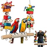 Ultra Large Bird Swing Perch Toys for Macaws.21.6" &amp;4LB Refillable Chew Toy | Natural Wood Blocks | For Macaws, Cockatoos, Amazons, African Grey | Heavy Duty | Large Parrot Chew &amp; Swing Toy